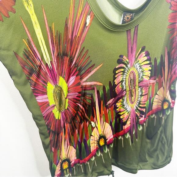 Jean Paul Gaultier Soleil Women’s Small Green Floral Printed Cold Shoulder Top - Picture 7 of 10
